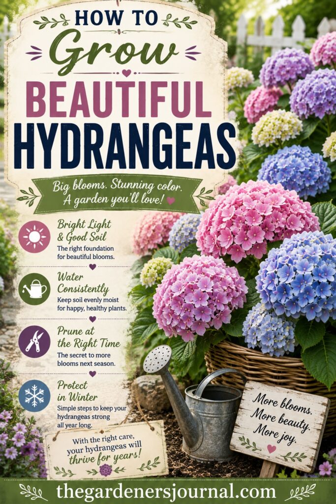 Hydrangeas can be easy to grow when you know what they need! These helpful garden tips cover sunlight, moisture, soil, pruning, and seasonal care so you can enjoy beautiful blooms. Great inspiration for hydrangea garden ideas and cottage garden flowers.