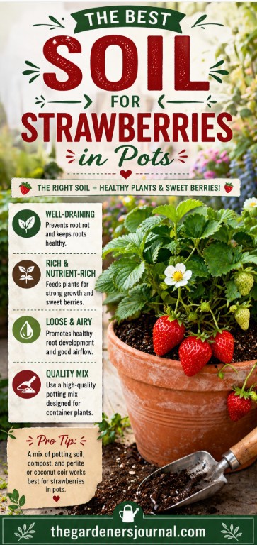 Find out the best soil for strawberries in pots so your plants thrive in containers. Use a rich, well-draining mix with compost and perlite for healthy plants and juicy berries.