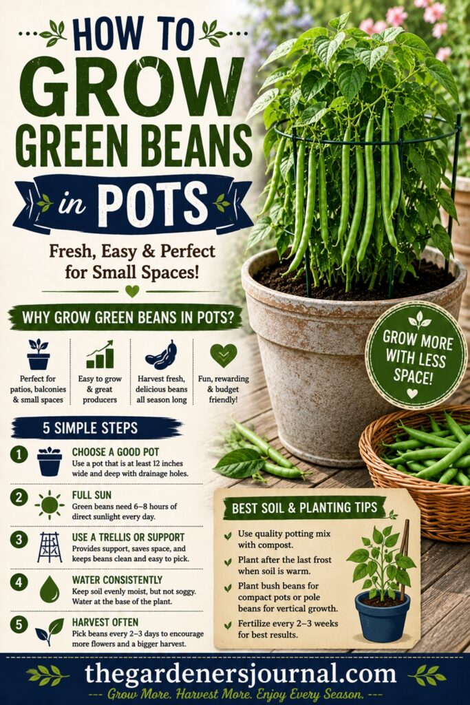 Learn the simple steps for growing healthy, productive green beans in pots. From choosing the right variety to providing a trellis and harvesting often, these container gardening tips will help you grow plenty of beans in a small space.