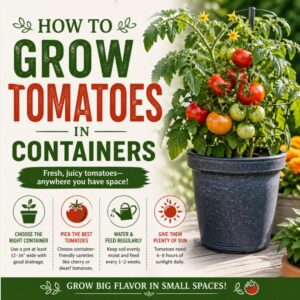 Learn how to grow tomatoes in containers with simple steps that actually work. Perfect for small spaces, patios, and balconies—grow fresh, juicy tomatoes anywhere.