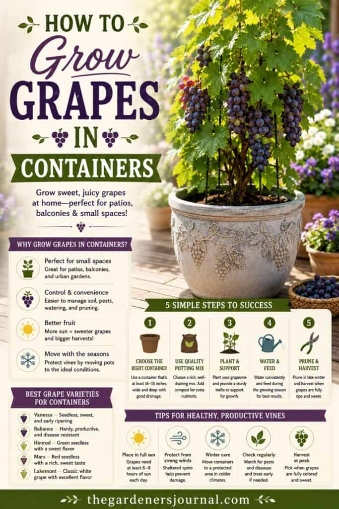 Growing grapes in containers is easier than you think! Discover the best grape varieties, container sizes, and care tips for healthy vines and sweet harvests. A wonderful way to combine edible landscaping with traditional cottage gardens and small-space gardening.